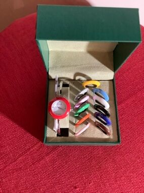 Strada Women's Interchangeable Bezel Watch - Silver with 12 Multi-Color Bezels